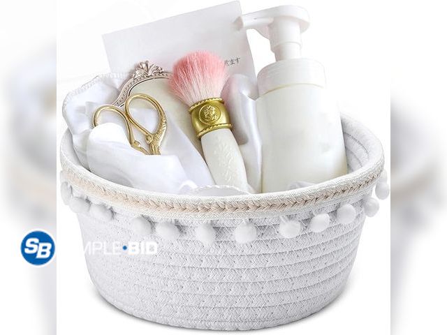 Lot 58-26280 - New Hallops White Cotton Rope Basket with Fringe, 8''x8''x3.7'' - Woven Hamper for Laundry, Toy, Bla...