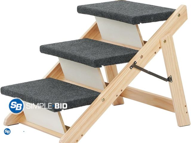 Lot 58-34278 - MEWANG Wood Pet Stairs/Pet Steps - Foldable 3 Levels Dog Stairs &amp; Ramp Perfect for Beds and Cars...