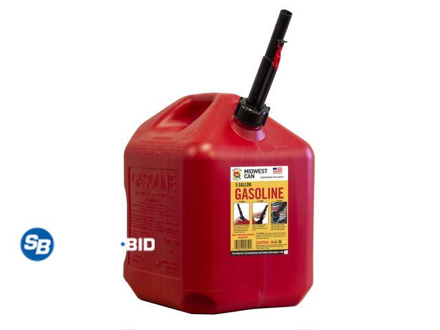Lot 58-36692 - New Midwest Can Company, 5610, 5 Gallon Capacity Gas Can with Flame Mitigation Device, Red