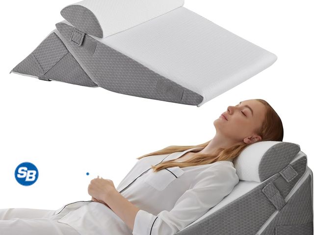Lot 58-78766 - New Bedluxe Wedge Pillow Set for After Surgery, Orthopedic Bed Wedge White/Grey Adjustable 9&amp;12 ...