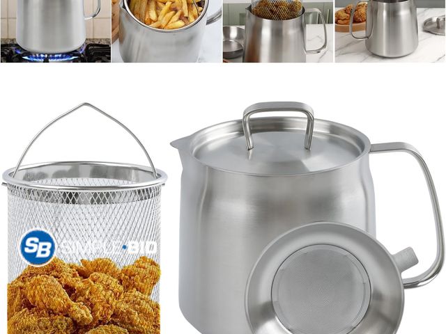Lot 58-41162 - New 50oz 304 Stainless Steel Oil Filter Pot, Heavy Duty Bacon Grease Container &amp; Deep Fryer Bask...
