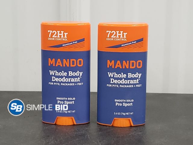 Lot 58-66745 - Lot of (2) New MANDO whole body deodorant - for pits, packages + feet 2.6 oz each