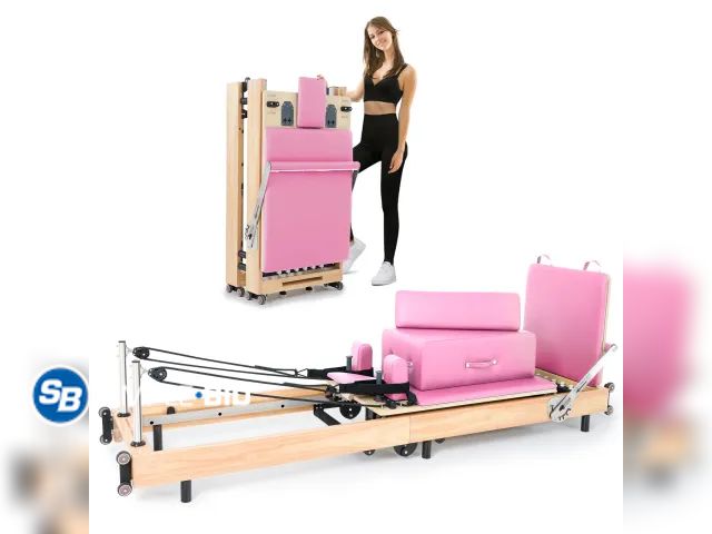 Lot 58-29426 - Slsy Oak Wood Foldable Pilates Reformer Machine, Home Pilates Equipment, Folding Pilates Reformer wi...