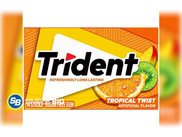 Lot 58-73757 - Lot of (6) New Trident Sugar Free Tropical Twist Xylitol Chewing Gum, 14 Pieces Wallet Pack