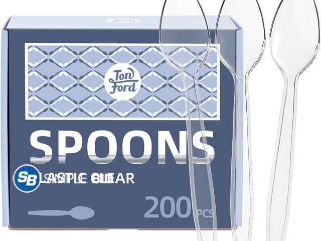 Lot 58-39784 - New 200 Count Clear Plastic Spoons Heavy Duty, Premium Disposable Forks, Heat Resistant &amp; BPA Fr...