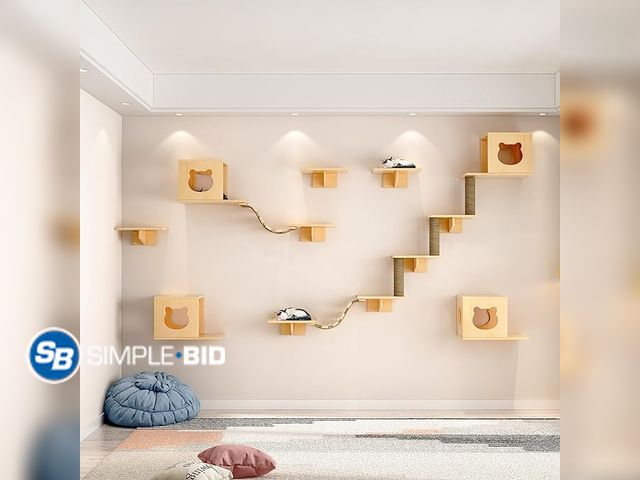 Lot 58-26811 - CanormpetCat Wall Shelves and Perches, Solid Wood Wall Mounted Cat Furniture with 4 Cat Condos House...