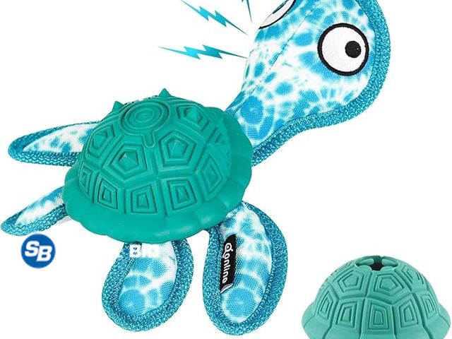 Lot 58-41161 - New Squeaky Turtle Dog Toy, Treat Dispensing Rubber Ball, Bite Resistant Plush Chew Toy, Interactive...