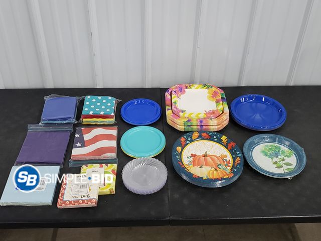 Lot 58-83087 - Large Lot of Colorful Disposable Plates and Napkins