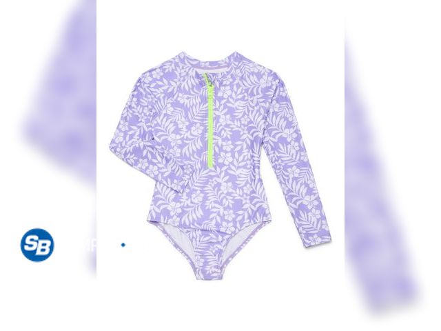 Lot 58-67937 - Wonder Nation Girls Zip Up Rash Guard One Piece Swimsuit with Long Sleeves - Size Small (6-7) - NWT