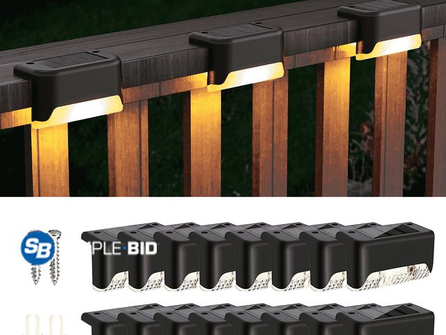 Lot 58-67616 - New SZRSTH Solar Outdoor Lights Waterproof - 16PCS LED Solar Step Deck Lights Decor for Stairs Fence...