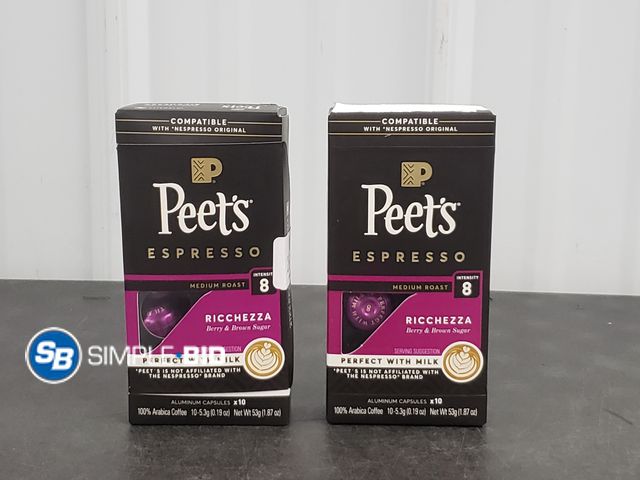 Lot 58-74076 - Lot of (2) Peet's Coffee Ricchezza Premium Medium Roast Intensity 8 Espresso Coffee Pods, 20 Count -...