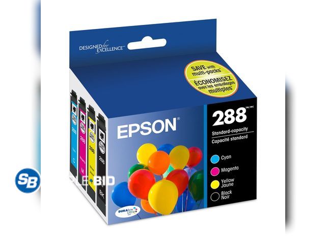 Lot 58-58494 - New Epson 288 DURABrite Ultra Original Ink Cartridge - Black, Cyan, Magenta, Yellow