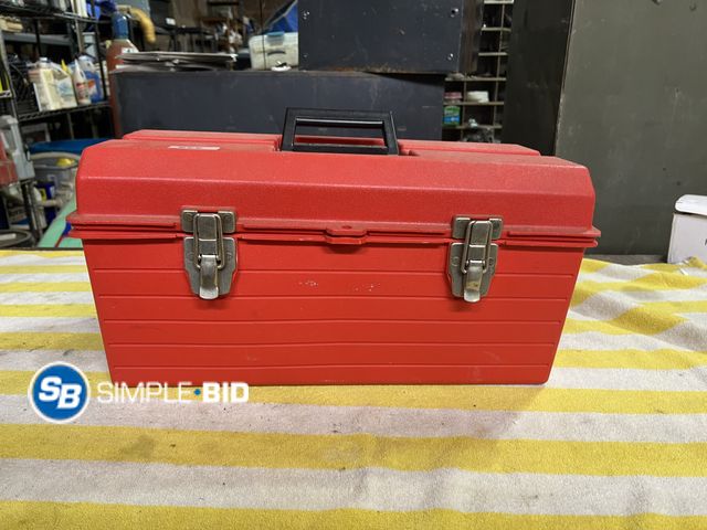 Lot 58-60697 - Tuff box Tool Box Full of paint, Paint Brushes and Supplies