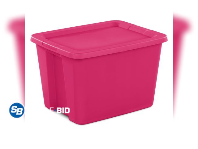 Lot 58-37553 - New Sterilite 18 Gallon Tote, Plastic Storage Bin with Snap-on Lid, Bright Pink