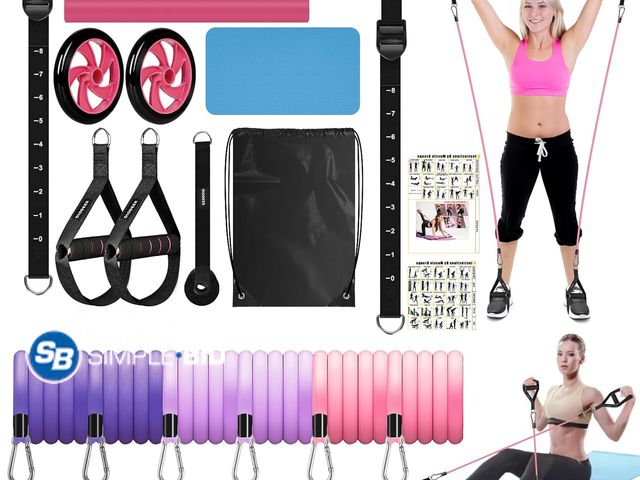 Lot 58-50555 - New Pilates Bar Kit with Resistance Bands for Working Out, Pilates Equipment with Ab Roller for All ...