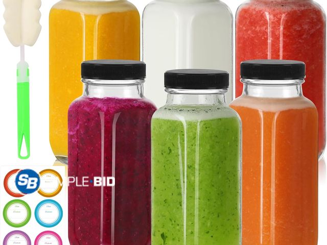 Lot 58-80856 - New 8 oz Glass Juice Bottles with Lids 6 Pack,Reusable Glass Drink Bottles 250ml Water Drinking Jars...