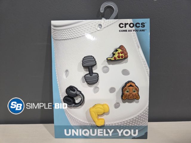 Lot 58-58597 - New Crocs Uniquely You Get Swole Muscle Weight Headphone Pizza Jibbitz Charms 5 PK