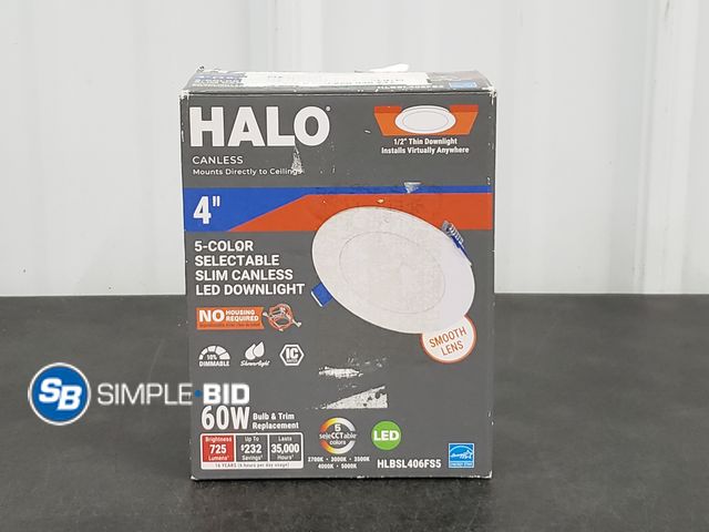 Lot 58-69391 - Halo Canless Mounts Directly to Ceiling - 4" - 5 Color Selectable Slim Canless LED Downlight