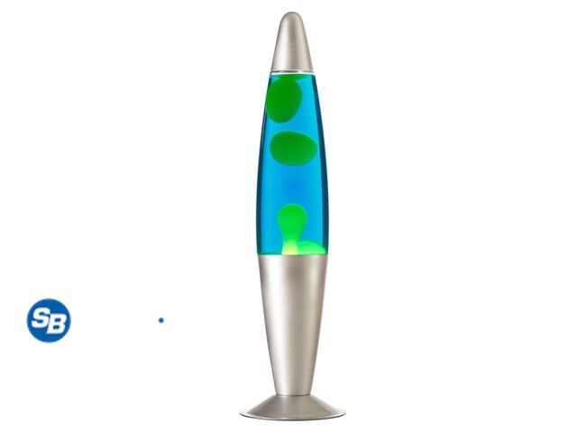 Lot 58-57920 - New Urban Shop 16" Yellow/Blue Motion Volcano Lamp, Yellow Wax in Blue Liquid, Silver Metal Base