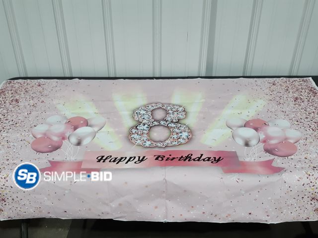 Lot 58-28905 - Girls Happy 8th Birthday Party Banner or Photo Backdrop