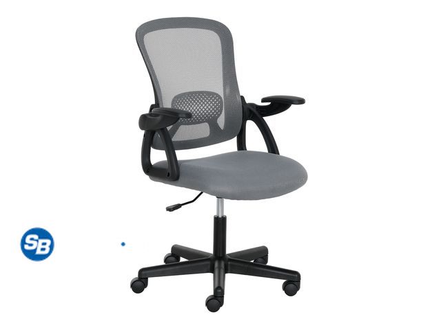 Lot 58-37518 - New Mainstays Ergonomic Mesh Back Office Chair with Flip Up Arms for Adults, Grey Fabric, 275lb