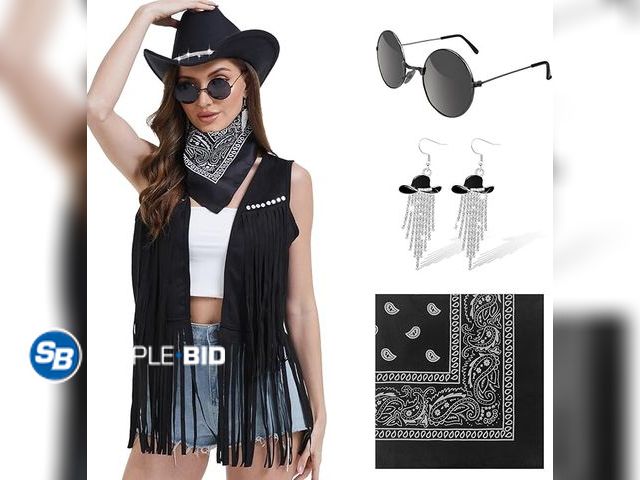 Lot 58-62878 - New FunMular Cowgirl Outfit for Women Western Outfit Costume Accessories Cowboy Hat Fringe Vest Earr...