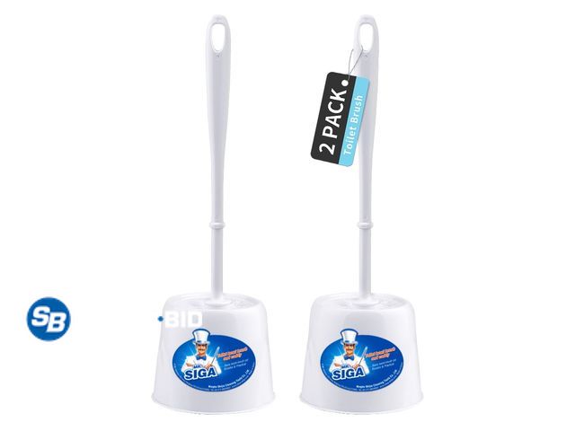 Lot 58-38934 - New MR.Siga Toilet Bowl Brush and Caddy, Dia 12cm x 38cm Height,White, Pack of 2