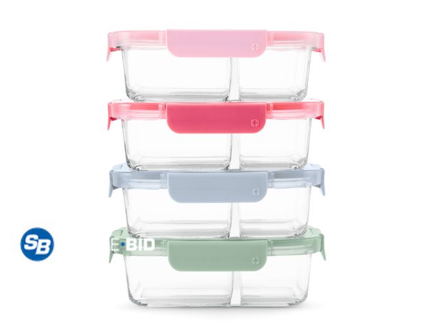Lot 58-37469 - New Ello Color Lock 8pc 3.4 Cup Divided Glass Meal Prep Set