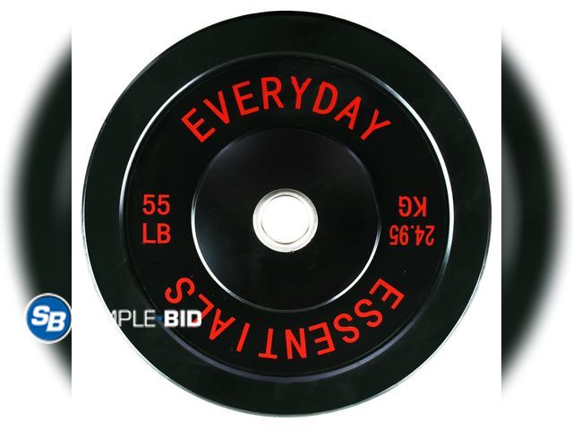 Lot 58-32103 - New BalanceFrom Olympic Bumper Plate Weight Plate with Steel Hub, Black, 55 lbs Single