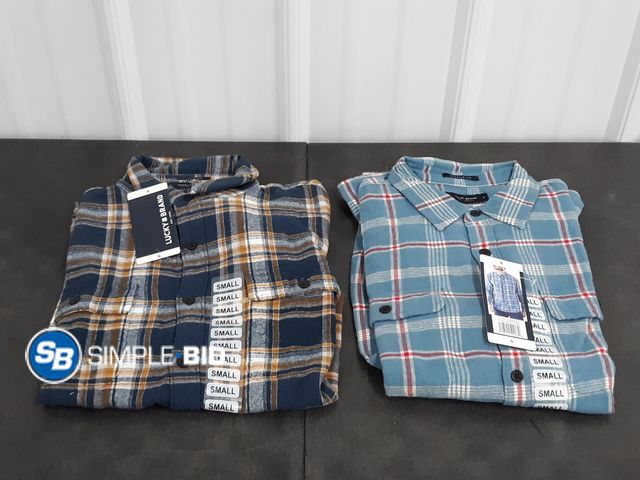 Lot 58-30038 - Lot of (2) New MEN'S Lucky Brand Button Down Plaid Shirts - SIZE S