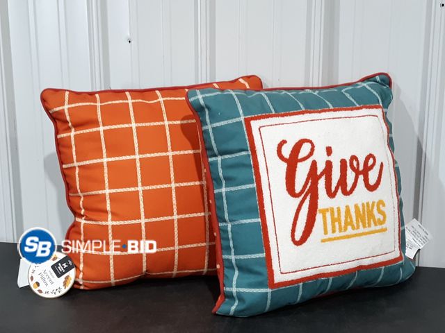 Lot 58-35414 - Lot of (2) Give Thanks Decorative Pillows - 18" x 18" - Very Cute