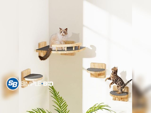 Lot 58-29369 - XiaZ 4 Packs Cat Wall Shelves, Corner Climbing Shelf Perches, Cat Bed Wall Mounted with 3 Steps, Wal...