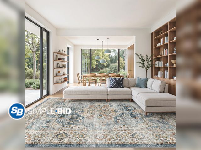 Lot 58-75903 - New  8x10 Area Rugs for Living Room, Washable Vintage Non Slip Rug Navy Soft Throw Rugs with Low Pil...