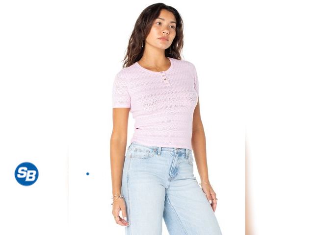 Lot 58-65553 - New Celebrity Pink Women's Short Sleeve Pointelle Henley, Size M