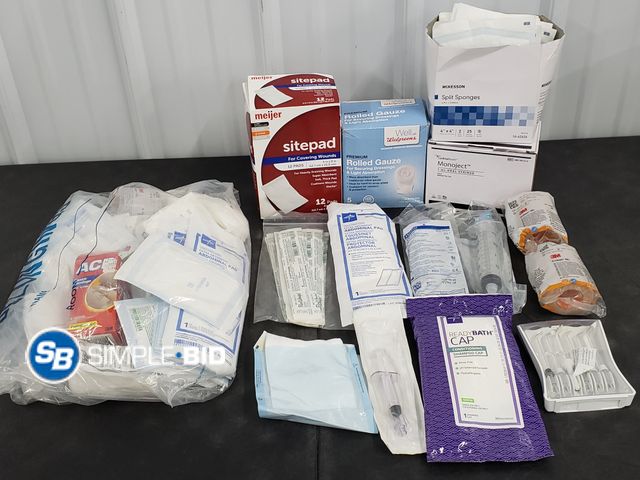 Lot 58-40112 - Lot of Medical Rolled Gauze, pads to cover Wounds and much more