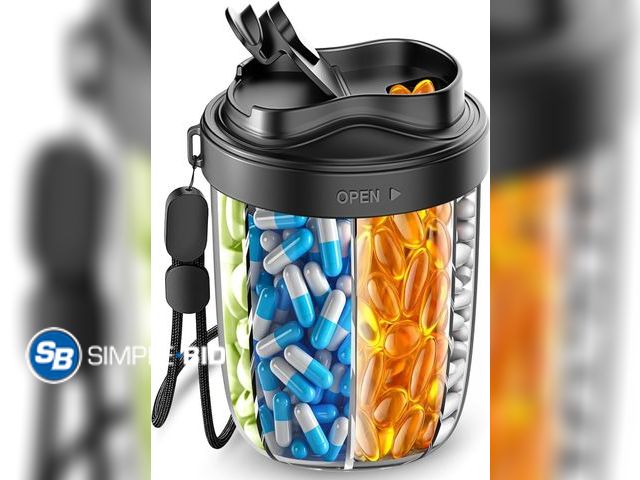 Lot 58-83121 - New Large Pill Organizer with 7 Large Compartments - Portable Pill Dispenser for Travel, Anti-Mix De...