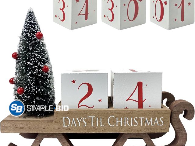 Lot 58-68347 - New Christmas Countdown Blocks Santa Sleigh Advent Calendar 99 Days Christmas Tree Decorations Woode...