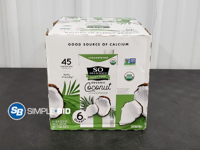 Lot 58-60952 - SO Delicious Dairy Free Organic COCONUT Unsweetened coco milk - 6 quarts - unopened - best by 9/26