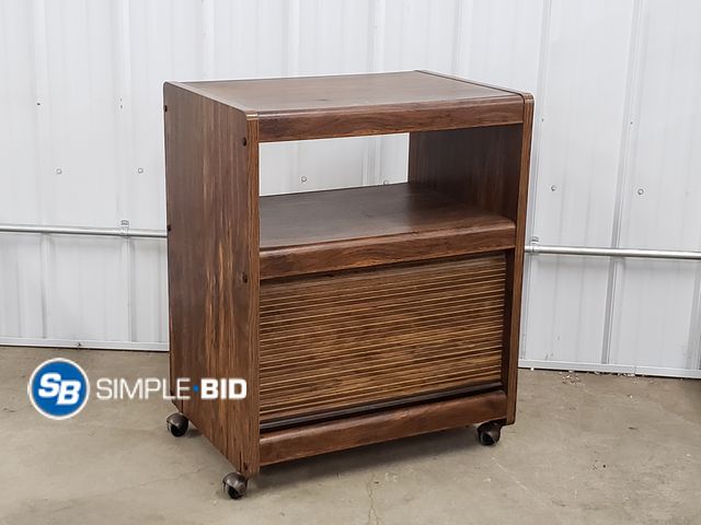 Lot 58-84444 - Vintage Wood Bar Cart on Wheels 34" x 19.5" x27", Dark Wood Finish