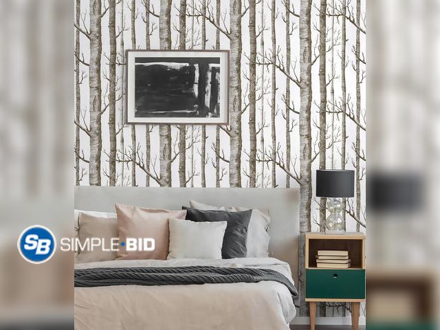 Lot 58-74943 - Lot of (2) New 17.7" X 118"Birch Tree Wallpaper White and Brown Peel and Stick Wallpaper for Bedroom...