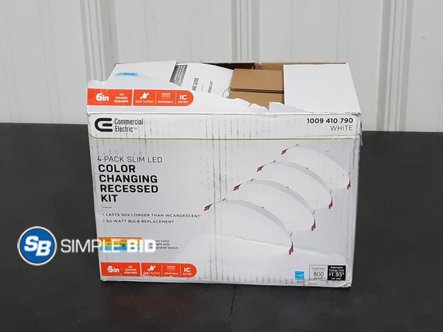 Lot 58-34284 - Commercial Electric 4 pack Slim LED Color Changing Recessed kit - open box - appears unused