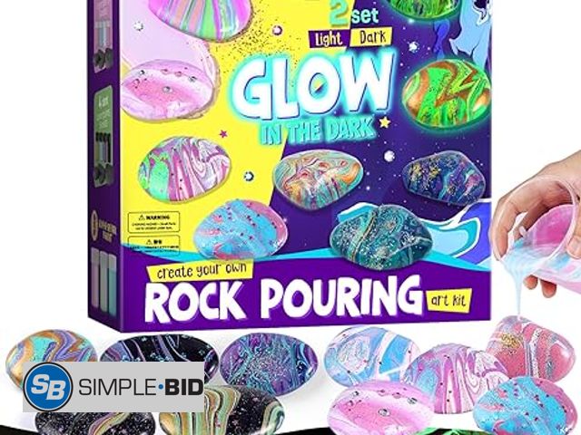 Lot 58-20795 - New 2 in 1 Rock Painting Art Kit - Glow in The Dark Pouring Rock Kit - Arts and Crafts for Kids Girl...