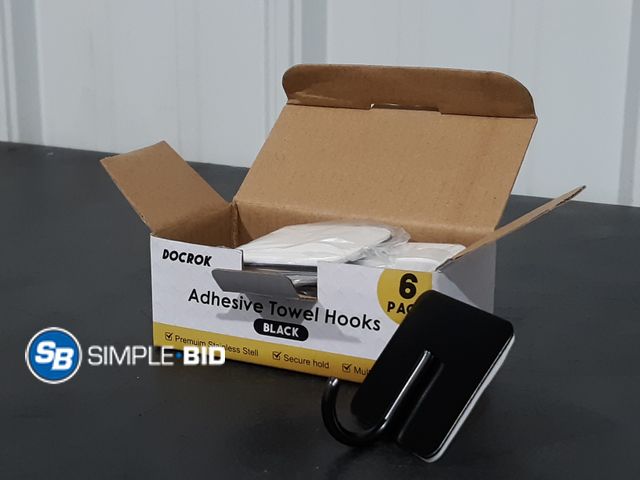 Lot 58-17966 - DocRok Adhesive Towel Hooks - Black - 6 Pack