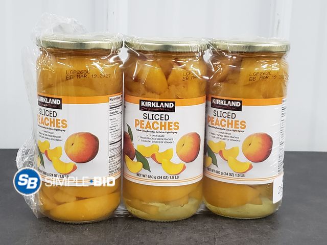 Lot 58-51062 - Kirkland Sliced PEACHES - 3 cans - unopened  - best by 3/27