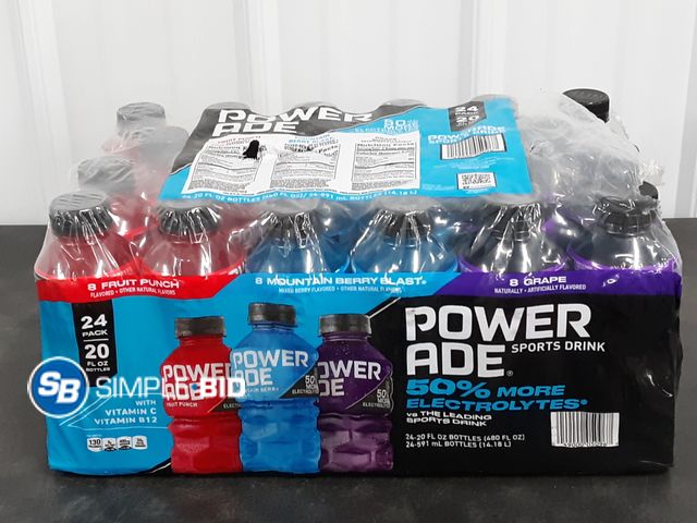 Lot 58-37632 - POWER ADE! sports Drink 23 pack -- Fruit Punch -- Mountain Berry Blast - Grape - unopened - damaged ...