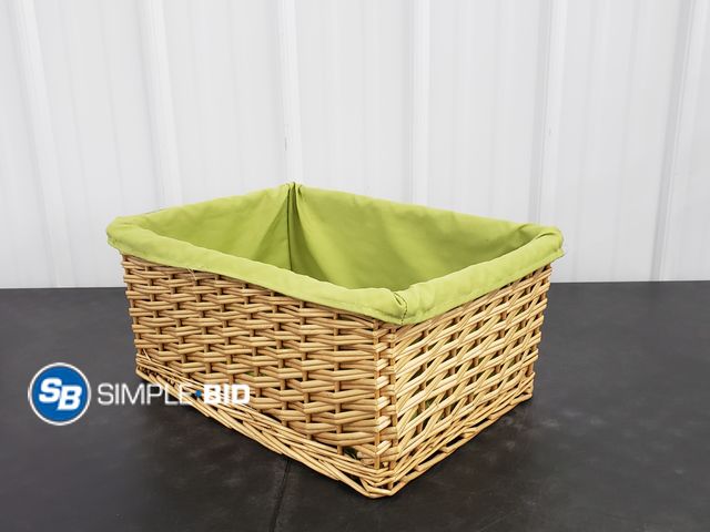 Lot 58-41270 - Wicker Basket - Great for storing all of your items with Green fabric inside