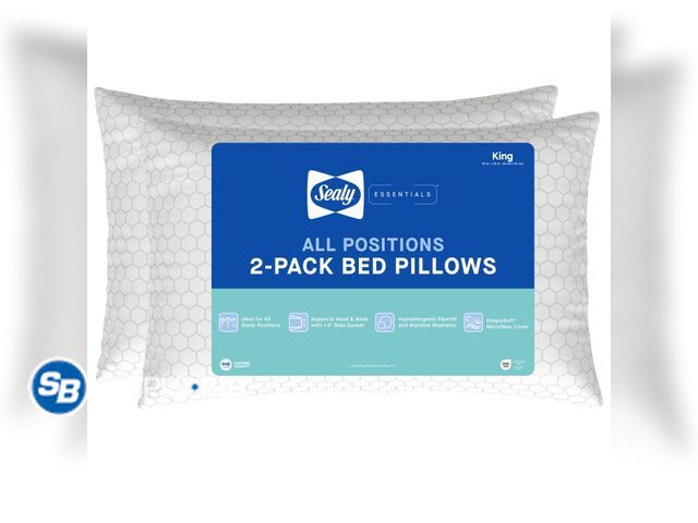 Lot 58-58895 - Sealy Essentials All Positions Bed Pillow, King- Hexagon Pattern, Back, Stomach, and Side Sleeper (2...