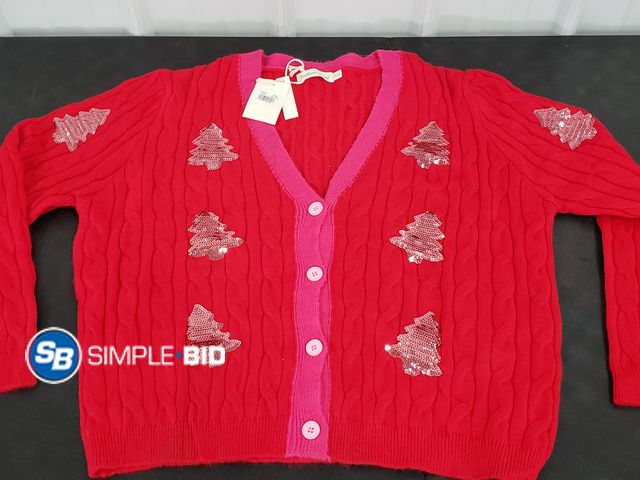 Lot 58-77358 - New Women's Southern Grace Button up V-Neck Cardigan with Glittery Trees