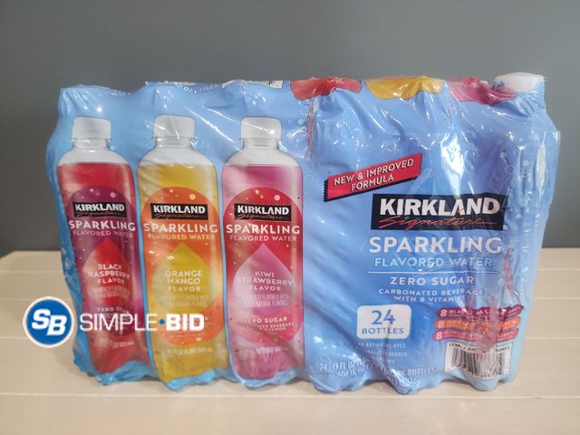 Lot 58-35757 - Kirkland SPARKLING WATER - Black Raspberry - Orange Mango - Kiwi Strawberry - 24 bottles - unopened ...