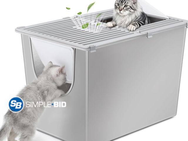 Lot 58-76155 - New Yangbaga Extra Large Enclosed Stainless Steel Litter Box with Lid for Cats - Retails$109